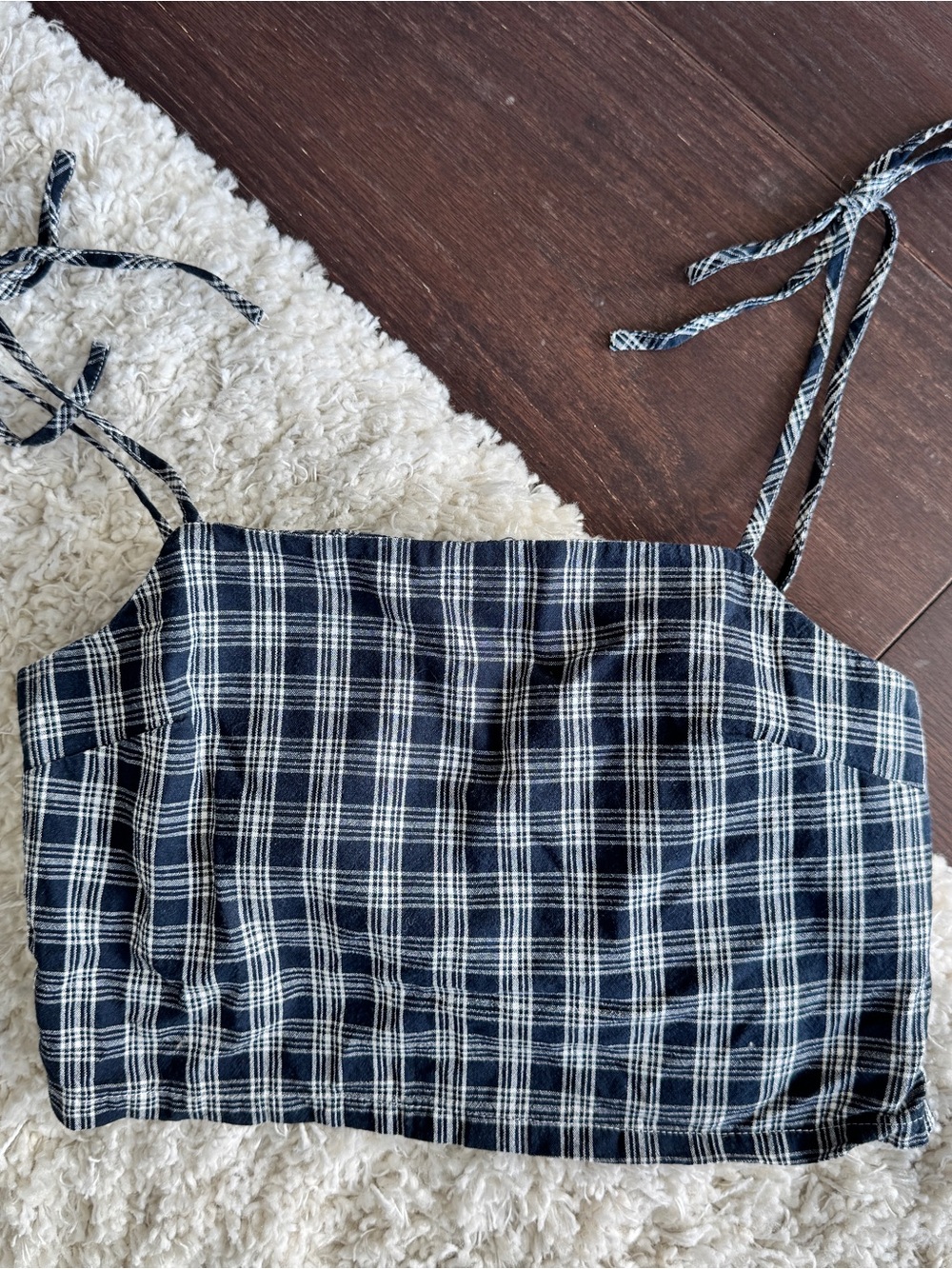 Brandy Melville Navy Blue Plaid Crop Top